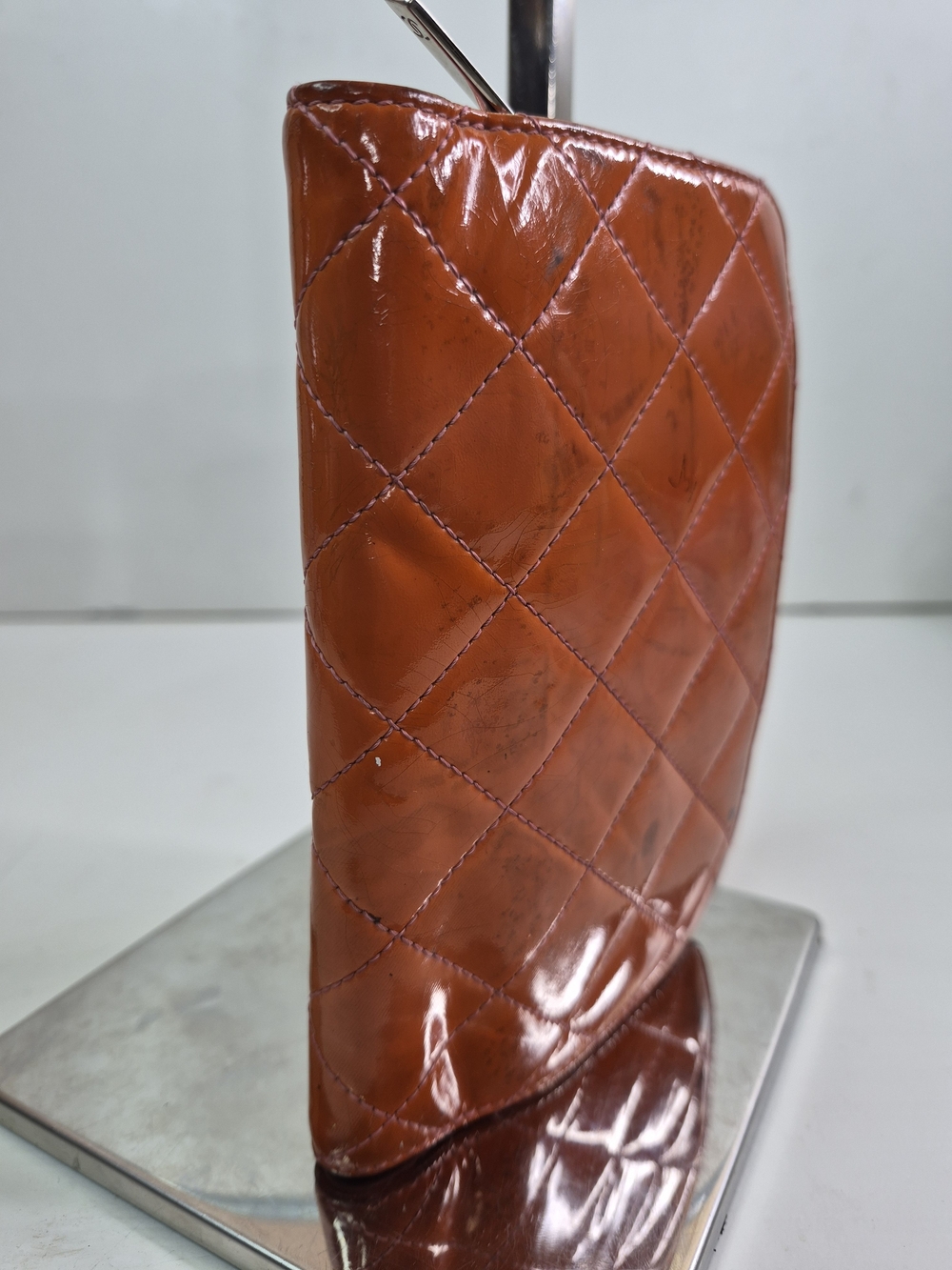 Chanel Orange Quilted Patent Leather Wallet - Picture 5 of 11